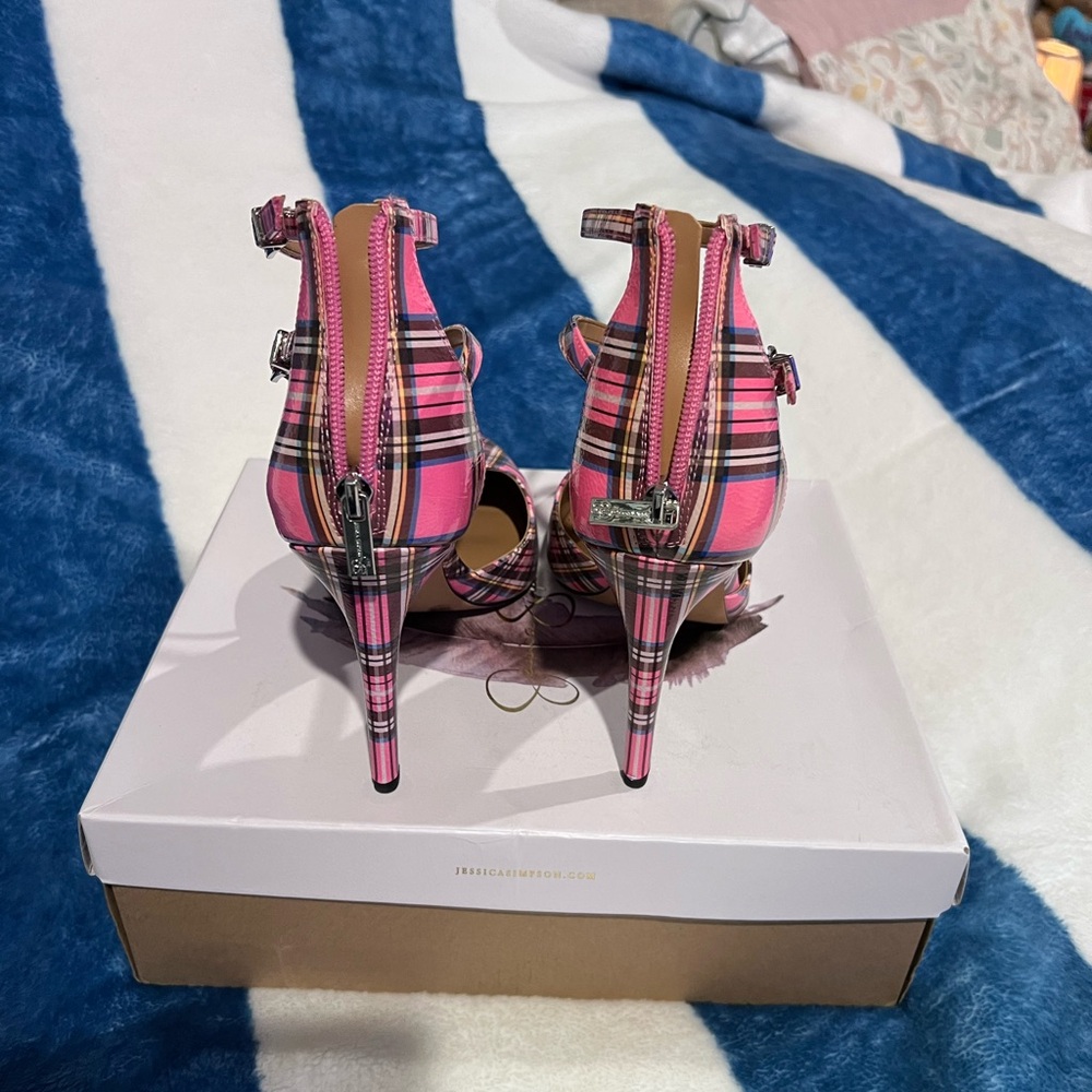 Jessica Simpson Pink Plaid Heels - Picture 2 of 3